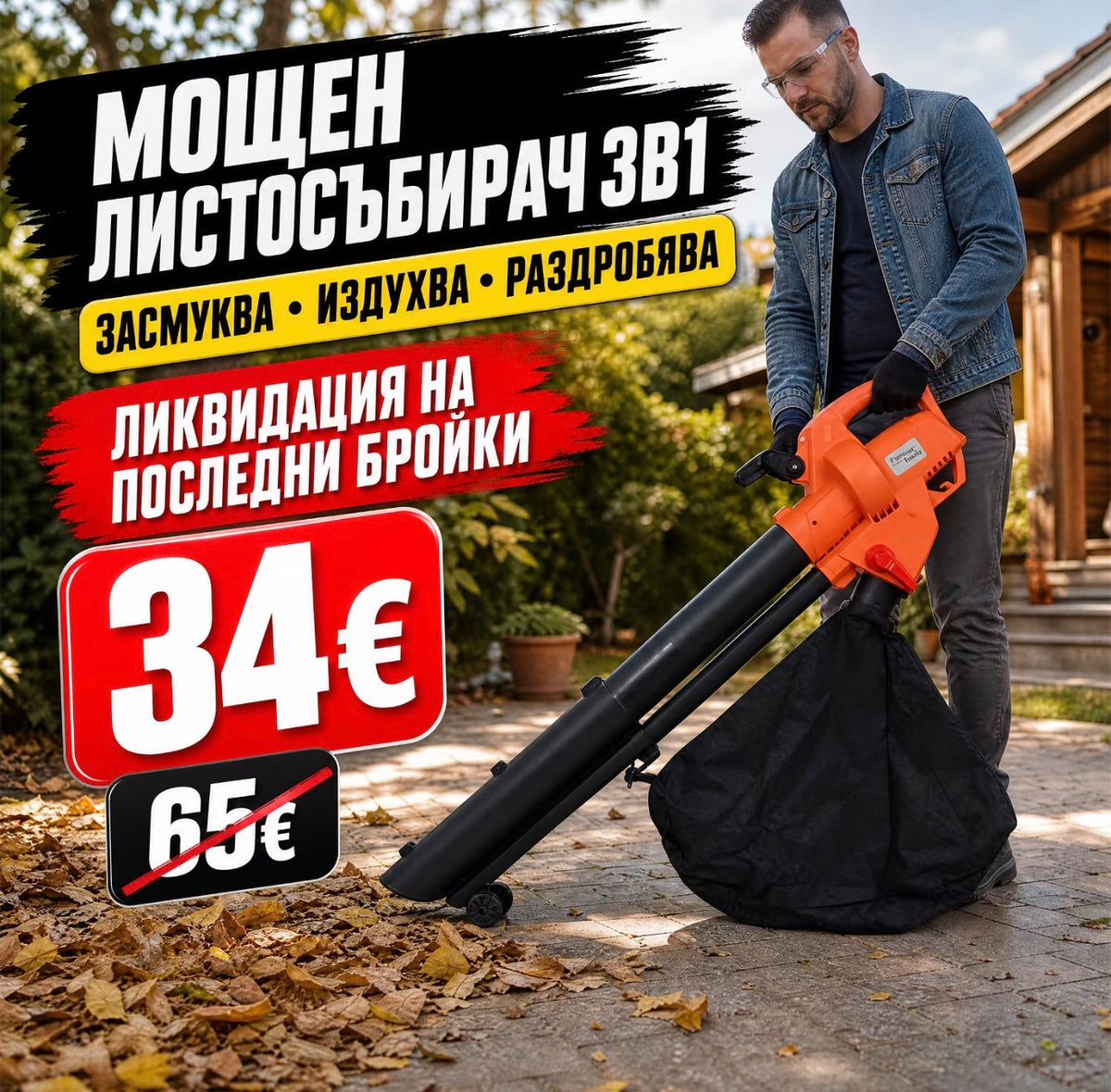 Електрически Листосъбирач 3в1 
Засмуква - Издухва - Раздробява
