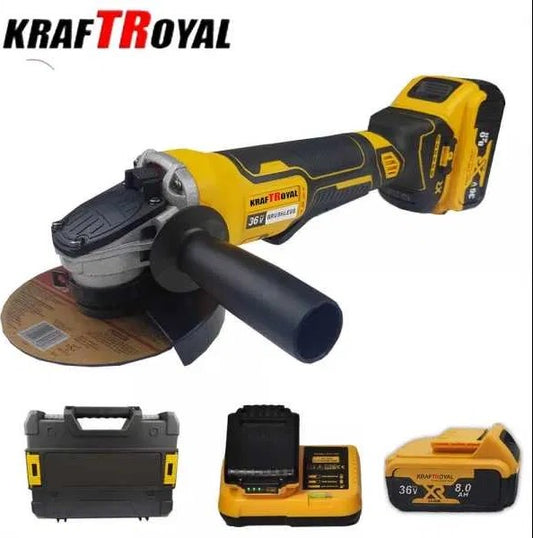 Aкумулаторен ъглошлайф KraftRoyal 36V 8,0 Ah 2 батерии зарядно в куфар